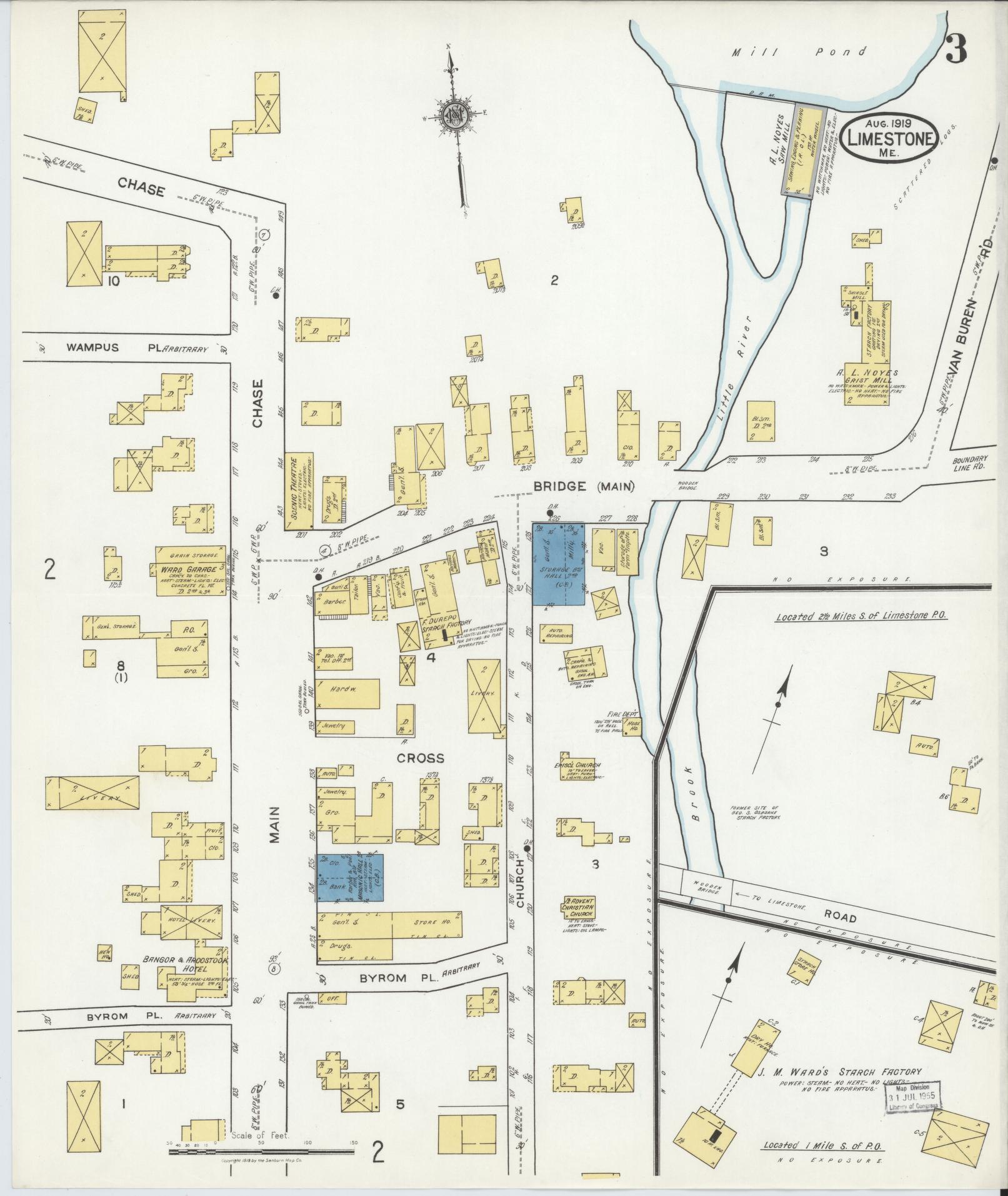 Sanborn Fire Insurance Map from Limestone, Aroostook County, Maine (1919), Sheet #0003 - Historic Sanborn Fire Insurance Map Print, vintage old map wall art, antique decor, genealogy gift, Maine Maine map