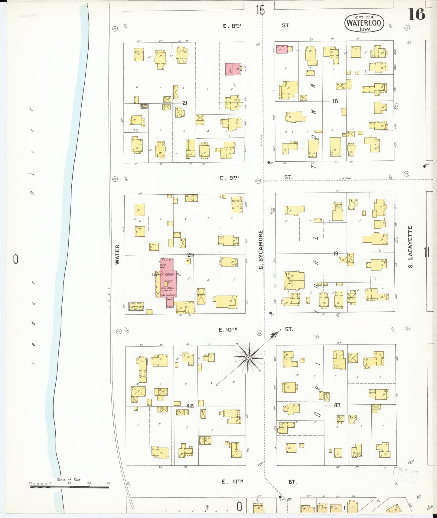 Sanborn Fire Insurance Map from Waterloo, Black Hawk County, Iowa (1900), Sheet #0016 - Historic Sanborn Fire Insurance Map Print, vintage old map wall art