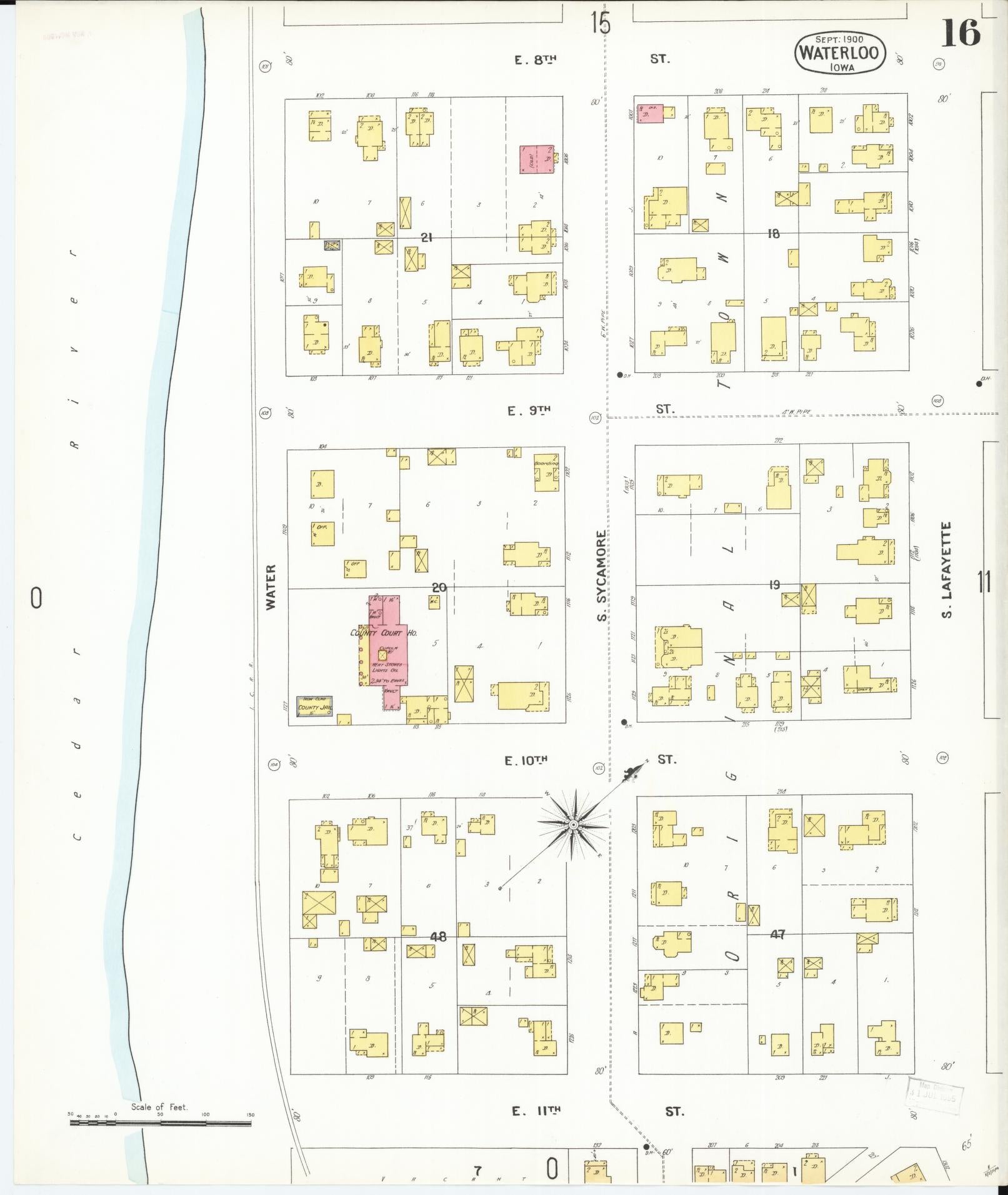 Sanborn Fire Insurance Map from Waterloo, Black Hawk County, Iowa (1900), Sheet #0016 - Historic Sanborn Fire Insurance Map Print, vintage old map wall art