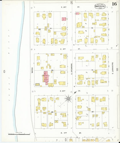 Sanborn Fire Insurance Map from Waterloo, Black Hawk County, Iowa (1900), Sheet #0016 - Historic Sanborn Fire Insurance Map Print, vintage old map wall art