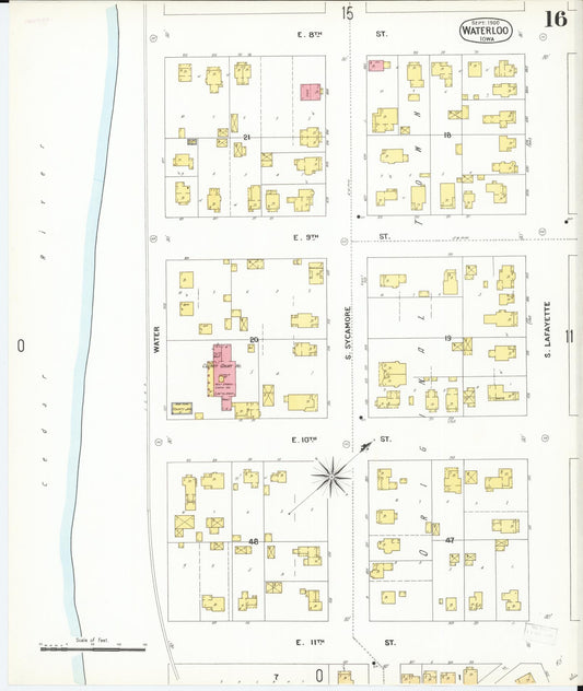 Sanborn Fire Insurance Map from Waterloo, Black Hawk County, Iowa (1900), Sheet #0016 - Historic Sanborn Fire Insurance Map Print, vintage old map wall art