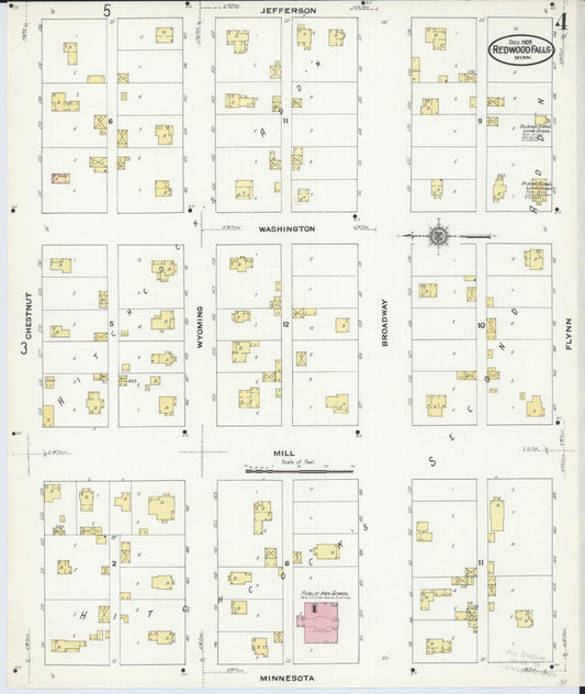 Sanborn Fire Insurance Map from Redwood Falls, Redwood County, Minnesota (1909), Sheet #0004 - Historic Sanborn Fire Insurance Map Print, vintage old map wall art, antique decor, genealogy gift, Minnesota Minnesota map