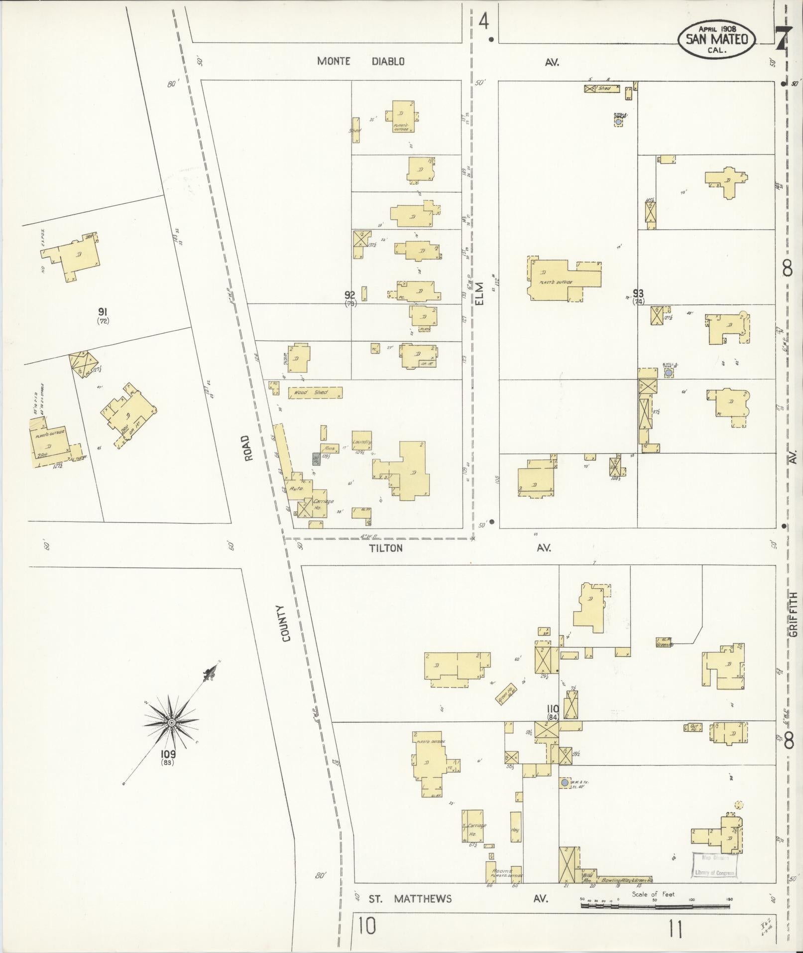 Sanborn Fire Insurance Map from San Mateo, San Mateo County, California (1908), Sheet #0007 - Complete Map Set gallery image, historic Sanborn map, vintage wall art, California California