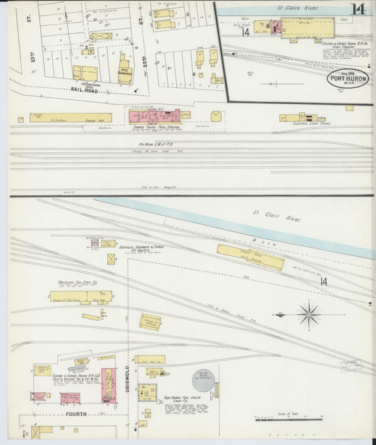 Sanborn Fire Insurance Map from Port Huron, Saint Clair County, Michigan (1898), Sheet #0014 - Historic Sanborn Fire Insurance Map Print, vintage old map wall art, antique decor, genealogy gift, Michigan Michigan map