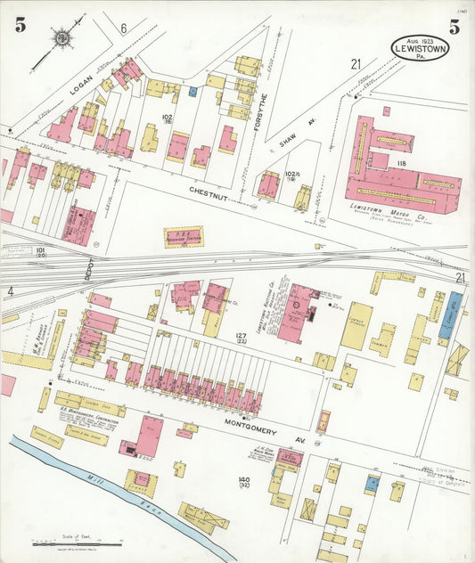 Sanborn Fire Insurance Map from Lewistown, Mifflin County, Pennsylvania (1923), Sheet #0005 - Historic Sanborn Fire Insurance Map Print, vintage old map wall art, antique decor, genealogy gift, Pennsylvania Pennsylvania map