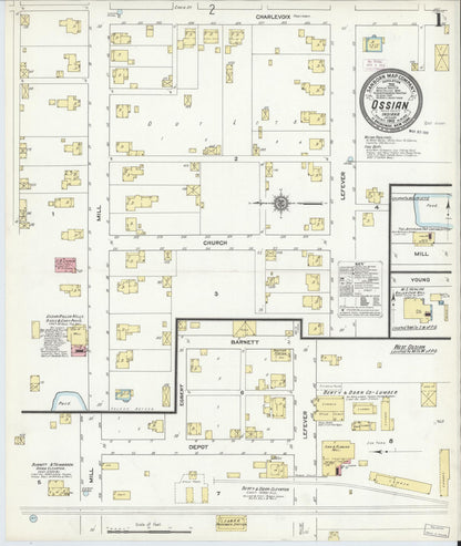 Sanborn Fire Insurance Map from Ossian, Wells County, Indiana (1912), Sheet #0001 - Historic Sanborn Fire Insurance Map Print, vintage old map wall art, antique decor, genealogy gift, Indiana Indiana map
