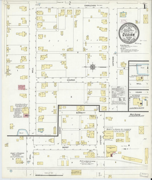 Sanborn Fire Insurance Map from Ossian, Wells County, Indiana (1912), Sheet #0001 - Historic Sanborn Fire Insurance Map Print, vintage old map wall art, antique decor, genealogy gift, Indiana Indiana map