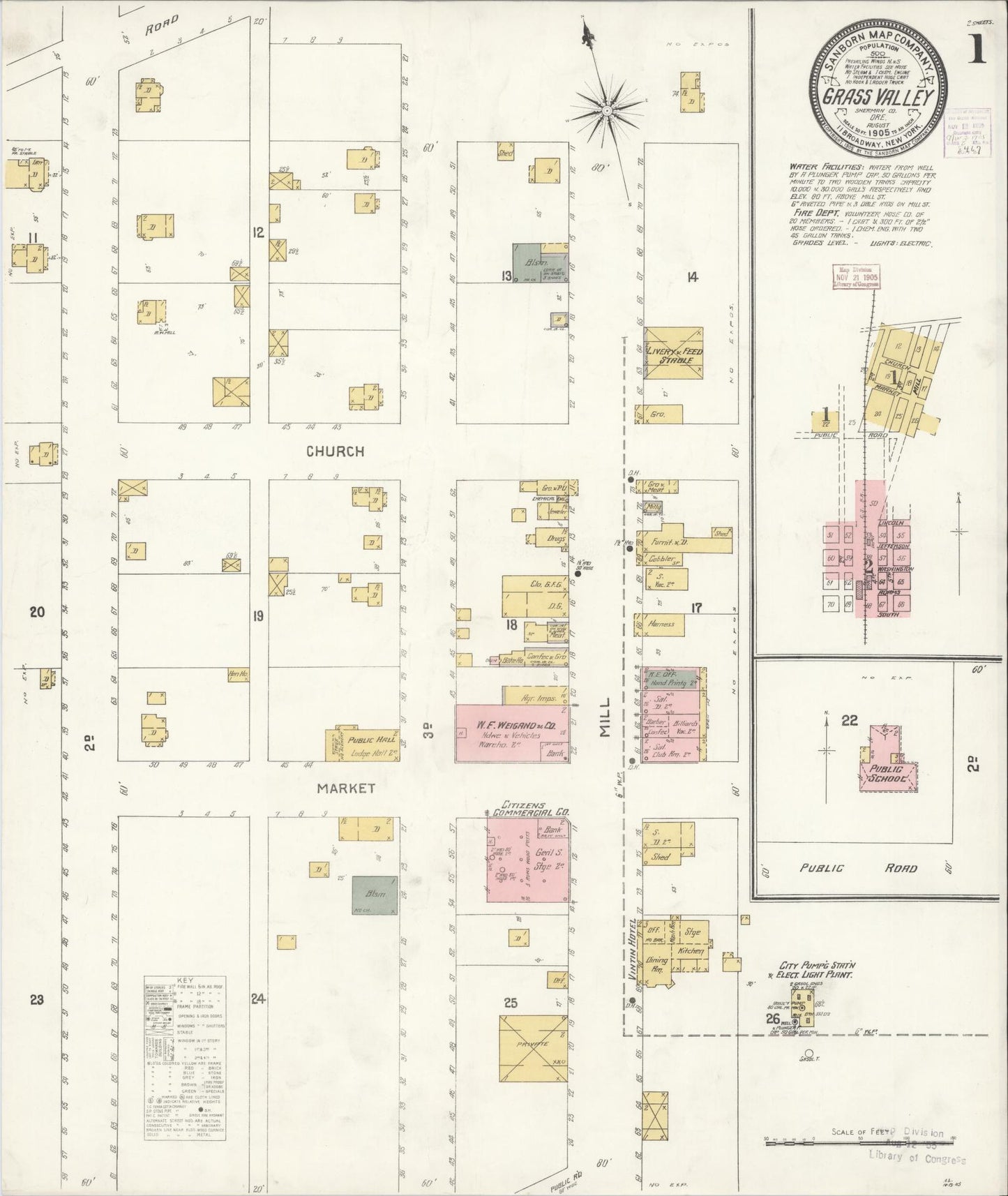 Sanborn Fire Insurance Map from Grass Valley, Sherman County, Oregon (1905), Sheet #0001 - Complete Map Set gallery image, historic Sanborn map, vintage wall art, Oregon Oregon