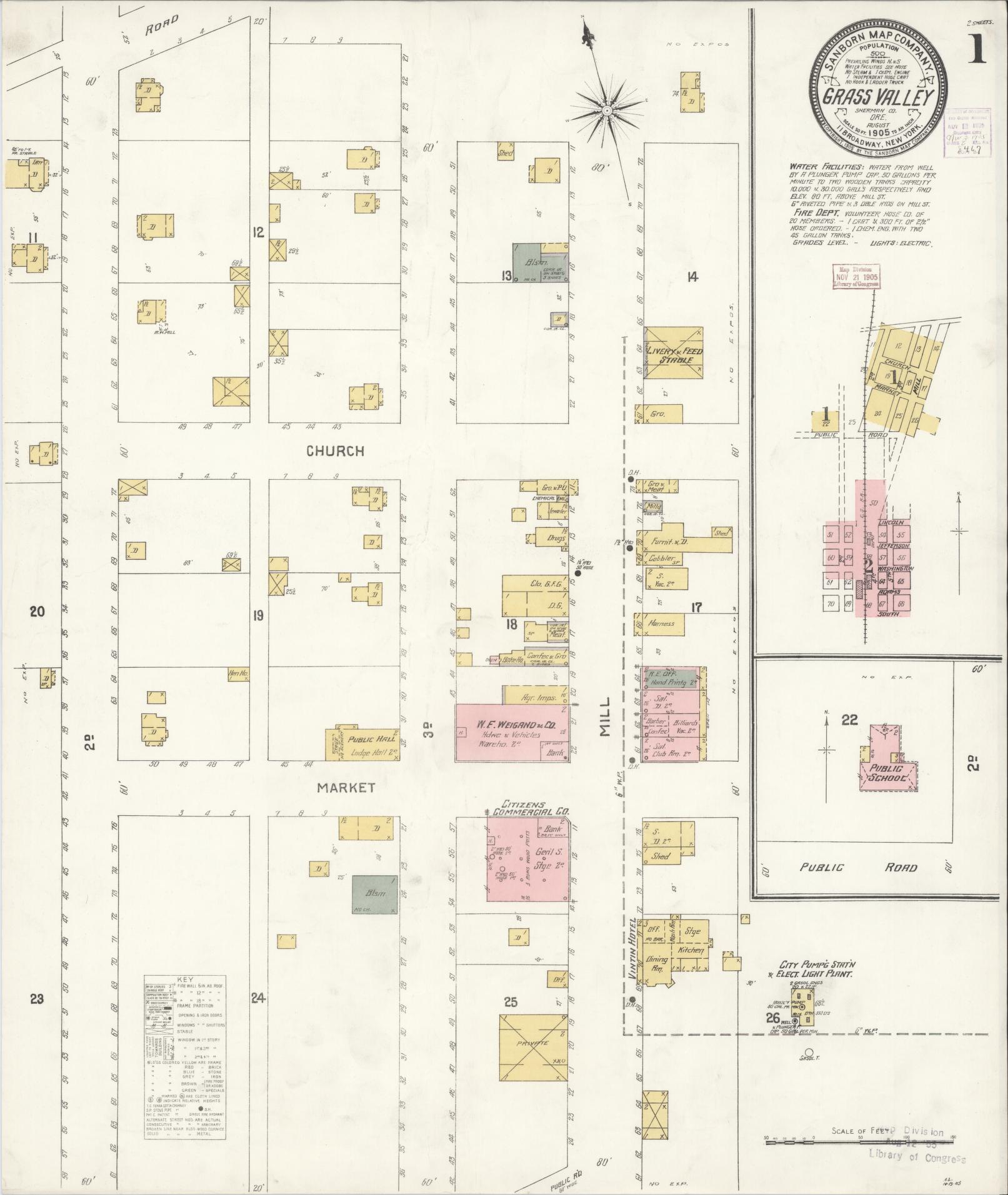 Sanborn Fire Insurance Map from Grass Valley, Sherman County, Oregon (1905), Sheet #0001 - Complete Map Set gallery image, historic Sanborn map, vintage wall art, Oregon Oregon
