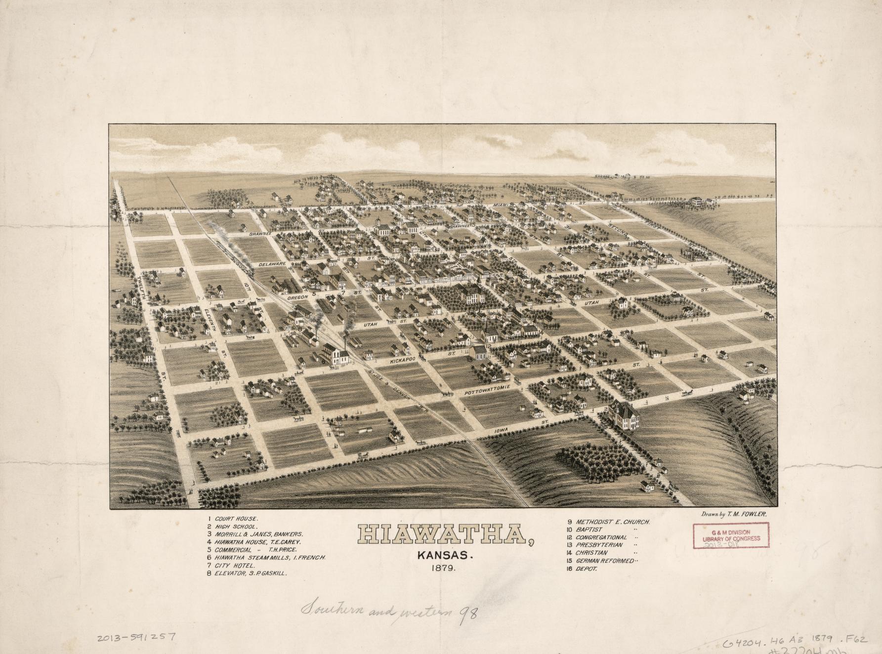 Hiawatha, Kansas, 1879 (1879) – Historic Bird’s-Eye View Panorama Print