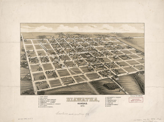 Hiawatha, Kansas, 1879 (1879) – Historic Bird’s-Eye View Panorama Print