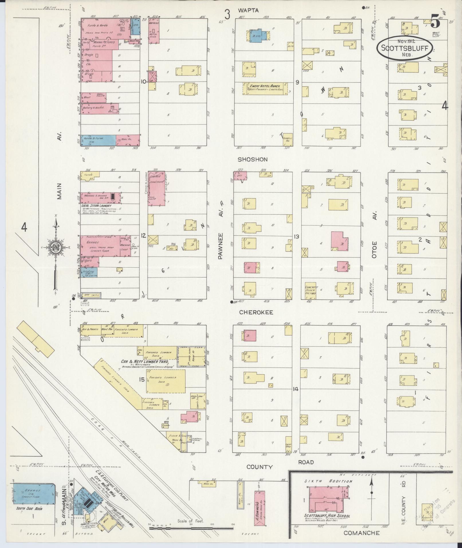 Sanborn Fire Insurance Map from Scottsbluff, Scotts Bluff County, Nebraska (1912), Sheet #0005 - Historic Sanborn Fire Insurance Map Print, vintage old map wall art, antique decor, genealogy gift, Nebraska Nebraska map