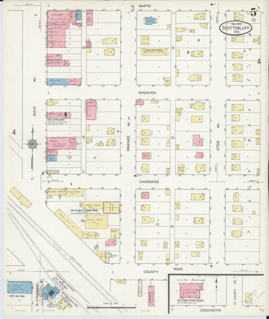 Sanborn Fire Insurance Map from Scottsbluff, Scotts Bluff County, Nebraska (1912), Sheet #0005 - Historic Sanborn Fire Insurance Map Print, vintage old map wall art, antique decor, genealogy gift, Nebraska Nebraska map