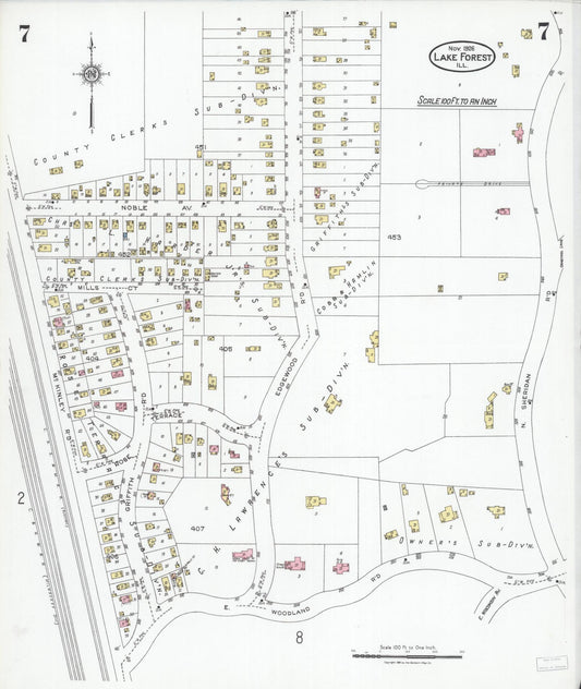 Sanborn Fire Insurance Map from Lake Forest, Lake County, Illinois (1926), Sheet #0007 - Historic Sanborn Fire Insurance Map Print, vintage old map wall art, antique decor, genealogy gift, Illinois Illinois map