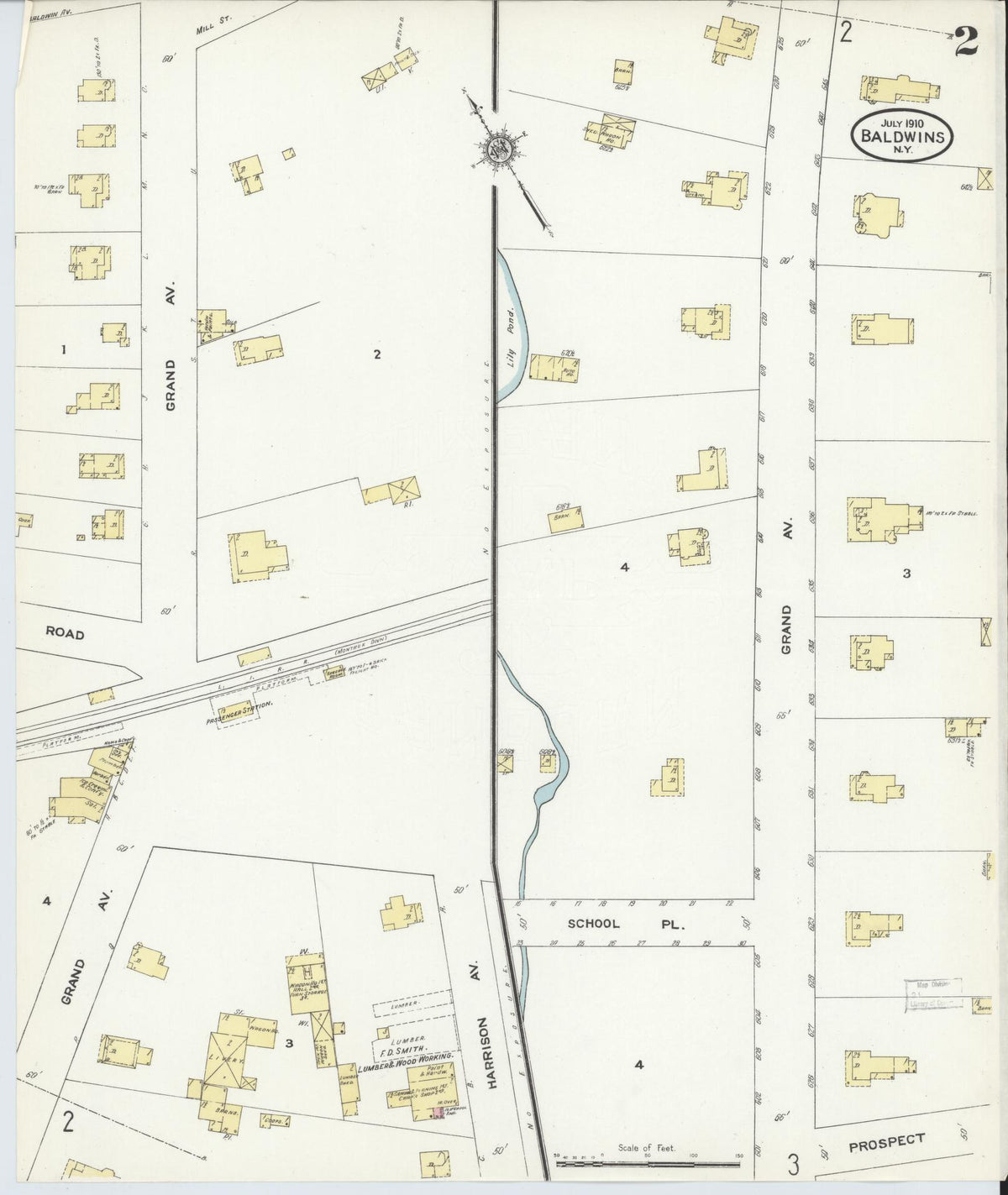 Sanborn Fire Insurance Map from Baldwin, Nassau County, New York (1910), Sheet #0002 - Complete Map Set gallery image, historic Sanborn map, vintage wall art, New York New York