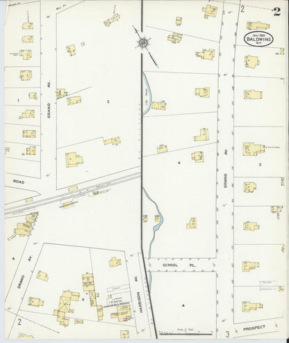 Sanborn Fire Insurance Map from Baldwin, Nassau County, New York (1910), Sheet #0002 - Complete Map Set gallery image, historic Sanborn map, vintage wall art, New York New York