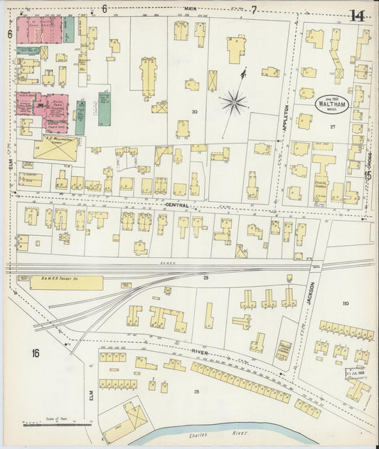 Sanborn Fire Insurance Map from Waltham, Middlesex County, Massachusetts (1903), Sheet #0014 - Historic Sanborn Fire Insurance Map Print, vintage old map wall art, antique decor, genealogy gift, Massachusetts Massachusetts map
