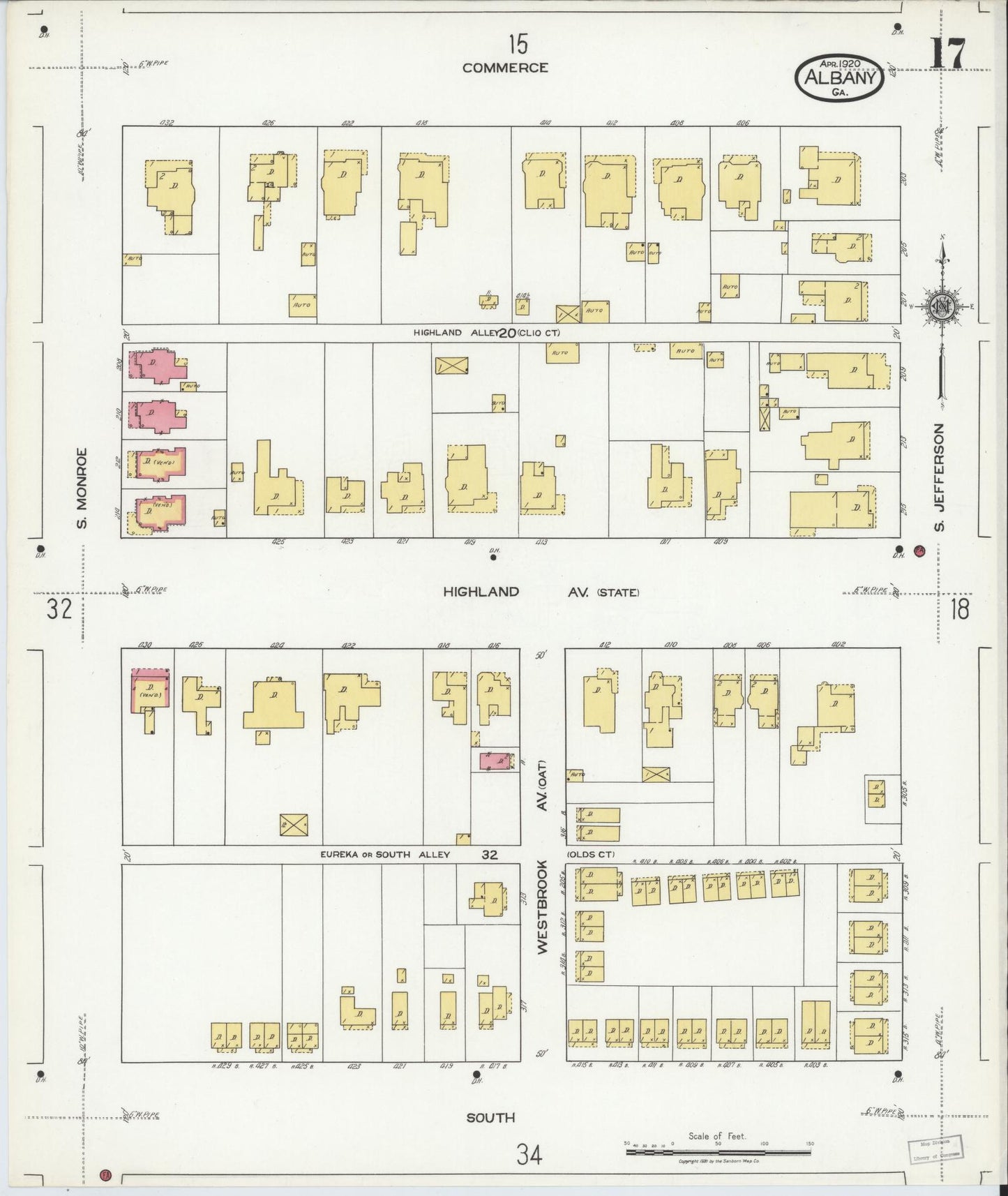 Sanborn Fire Insurance Map from Albany, Dougherty County, Georgia (1920), Sheet #0017 - Complete Map Set gallery image, historic Sanborn map, vintage wall art, Georgia Georgia