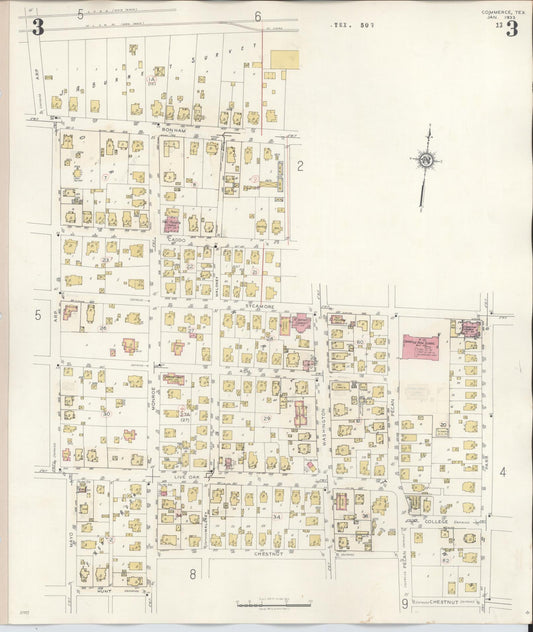 Sanborn Fire Insurance Map from Commerce, Hunt County, Texas (1940), Sheet #0003 - Historic Sanborn Fire Insurance Map Print, vintage old map wall art, antique decor, genealogy gift, Texas Texas map
