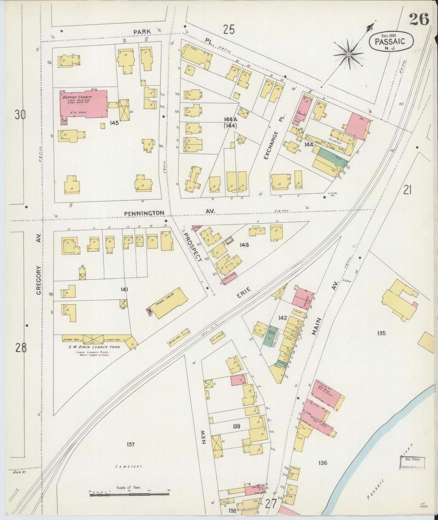Sanborn Fire Insurance Map from Passaic, Passaic County, New Jersey (1903), Sheet #0026 - Historic Sanborn Fire Insurance Map Print, vintage old map wall art, antique decor, genealogy gift, New Jersey New Jersey map
