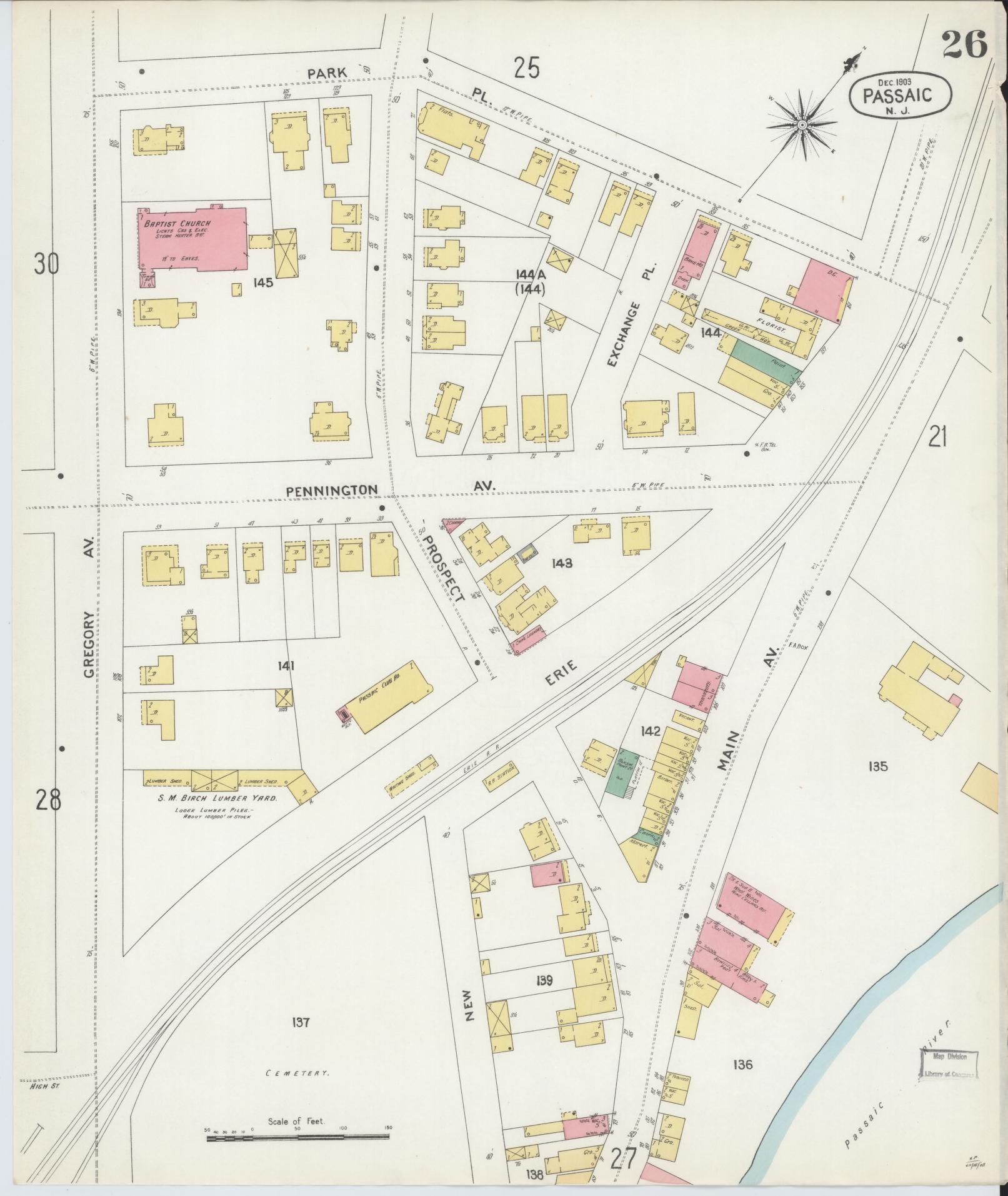 Sanborn Fire Insurance Map from Passaic, Passaic County, New Jersey (1903), Sheet #0026 - Historic Sanborn Fire Insurance Map Print, vintage old map wall art, antique decor, genealogy gift, New Jersey New Jersey map
