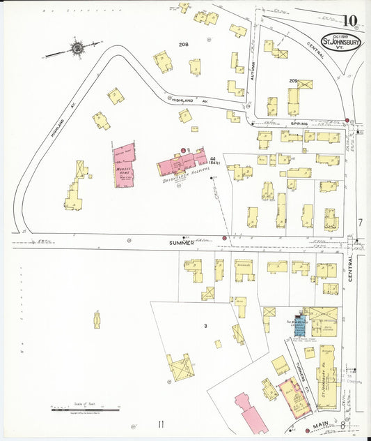 Sanborn Fire Insurance Map from Saint Johnsbury, Caledonia County, Vermont (1919), Sheet #0010 - Historic Sanborn Fire Insurance Map Print, vintage old map wall art, antique decor, genealogy gift, Vermont Vermont map