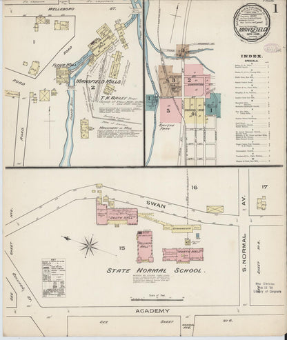 Sanborn Fire Insurance Map from Mansfield, Tioga County, Pennsylvania (1885), Sheet #0001 - Historic Sanborn Fire Insurance Map Print, vintage old map wall art, antique decor, genealogy gift, Pennsylvania Pennsylvania map