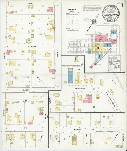 Sanborn Fire Insurance Map from Charlestown, Clark County, Indiana (1911), Sheet #0001 - Historic Sanborn Fire Insurance Map Print, vintage old map wall art, antique decor, genealogy gift, Indiana Indiana map