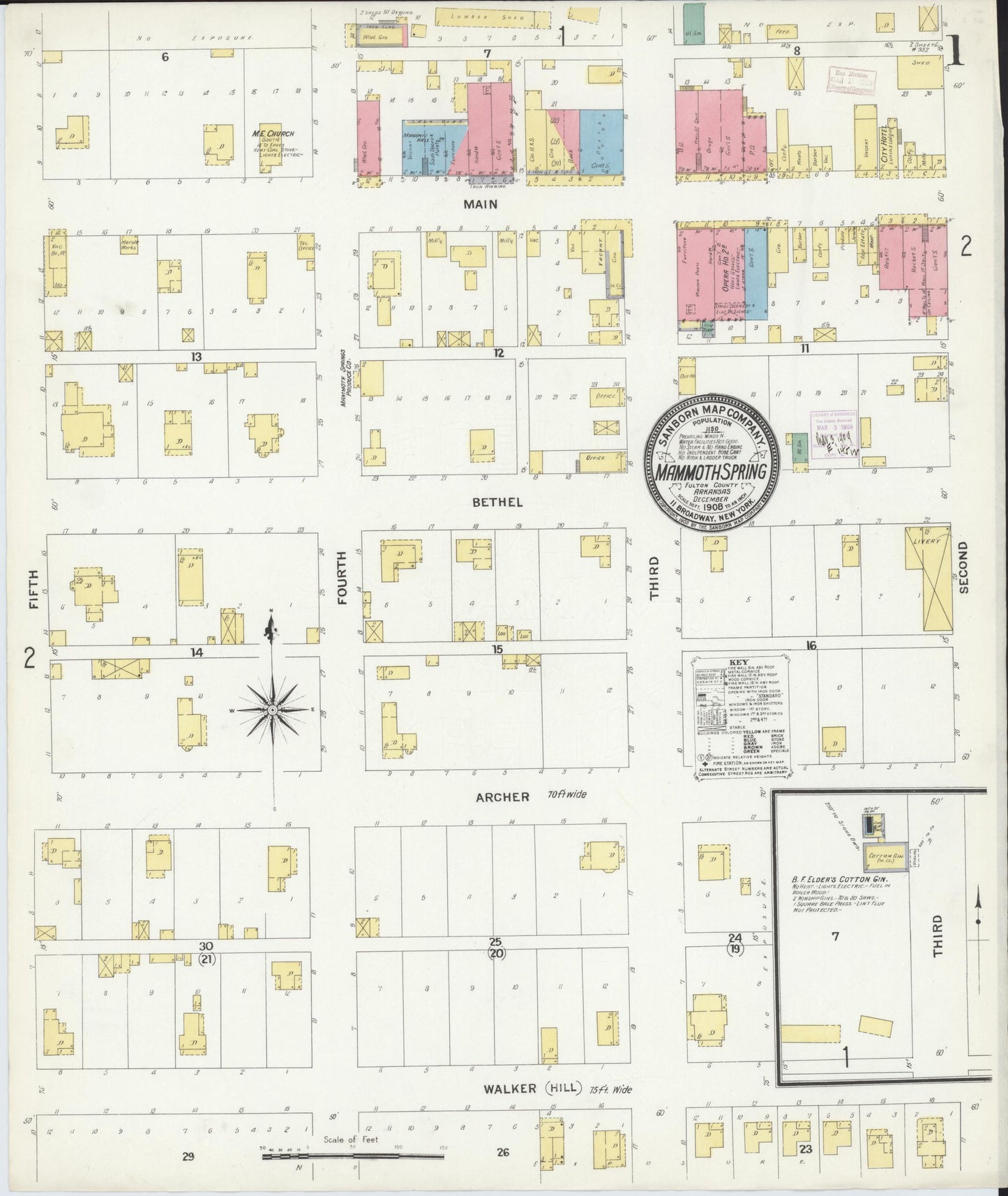 Sanborn Fire Insurance Map from Mammoth Spring, Fulton County, Arkansas (1908), Sheet #0001 - Complete Map Set gallery image, historic Sanborn map, vintage wall art, Arkansas Arkansas