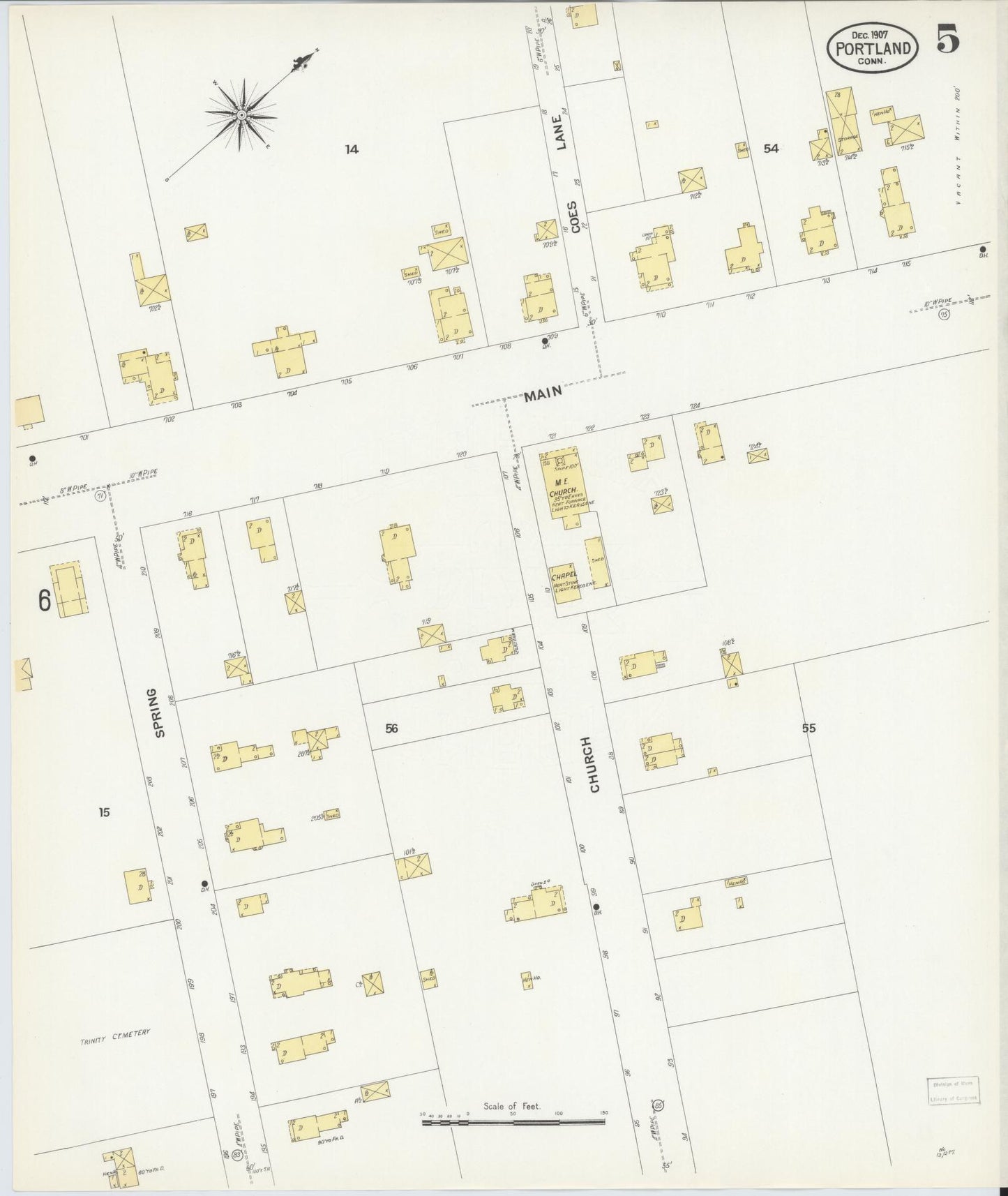 Sanborn Fire Insurance Map from Portland, Middlesex County, Connecticut (1907), Sheet #0005 - Complete Map Set gallery image, historic Sanborn map, vintage wall art, Connecticut Connecticut