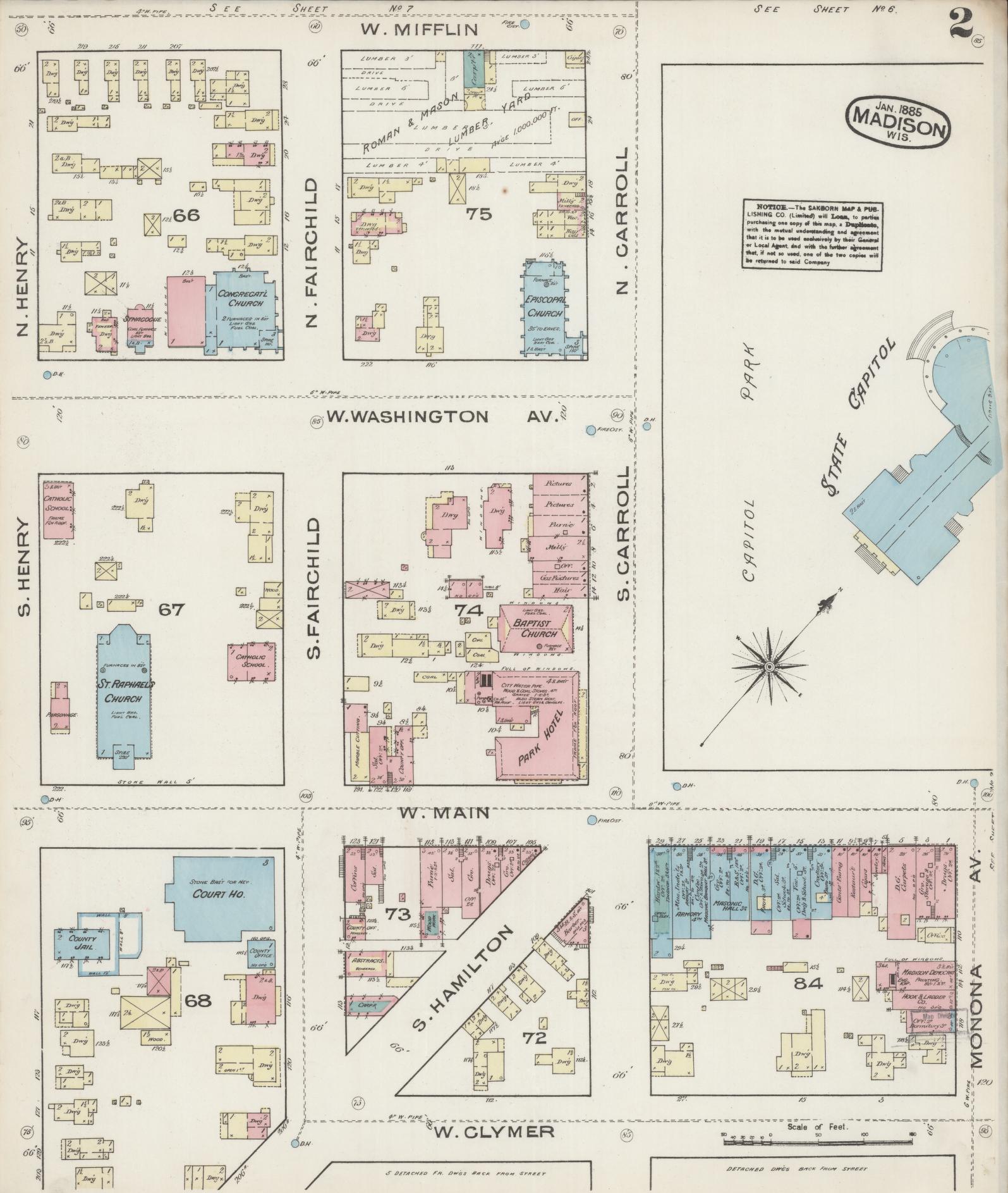 Sanborn Fire Insurance Map from Madison, Dane County, Wisconsin (1885), Sheet #0002 - Complete Map Set gallery image, historic Sanborn map, vintage wall art, Wisconsin Wisconsin