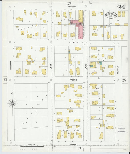Sanborn Fire Insurance Map from Appleton, Outagamie County, Wisconsin (1901), Sheet #0024 - Historic Sanborn Fire Insurance Map Print, vintage old map wall art, antique decor, genealogy gift, Wisconsin Wisconsin map