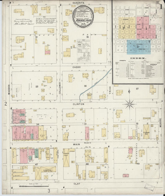 Sanborn Fire Insurance Map from Arkadelphia, Clark County, Arkansas (1896), Sheet #0001 - Historic Sanborn Fire Insurance Map Print, vintage old map wall art, antique decor, genealogy gift, Arkansas Arkansas map
