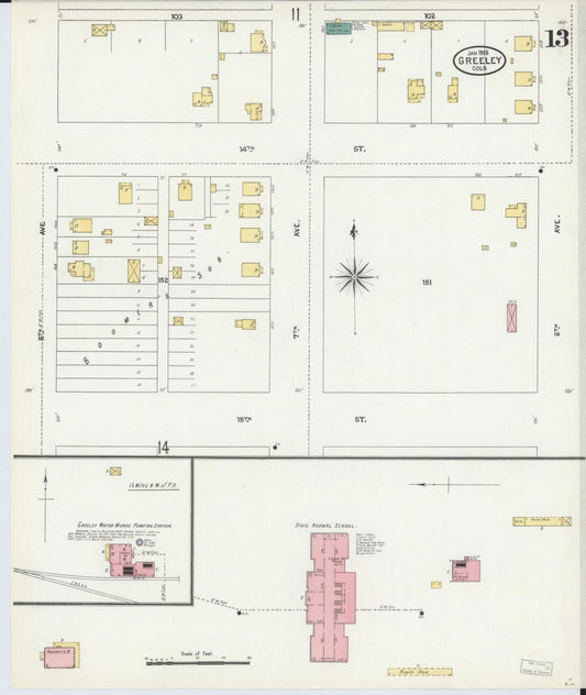 Sanborn Fire Insurance Map from Greeley, Weld County, Colorado (1906), Sheet #0013 - Historic Sanborn Fire Insurance Map Print, vintage old map wall art, antique decor, genealogy gift, Colorado Colorado map