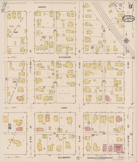 Sanborn Fire Insurance Map from Clinton, Vermillion County, Indiana (1921), Sheet #0009 - Historic Sanborn Fire Insurance Map Print, vintage old map wall art, antique decor, genealogy gift, Indiana Indiana map