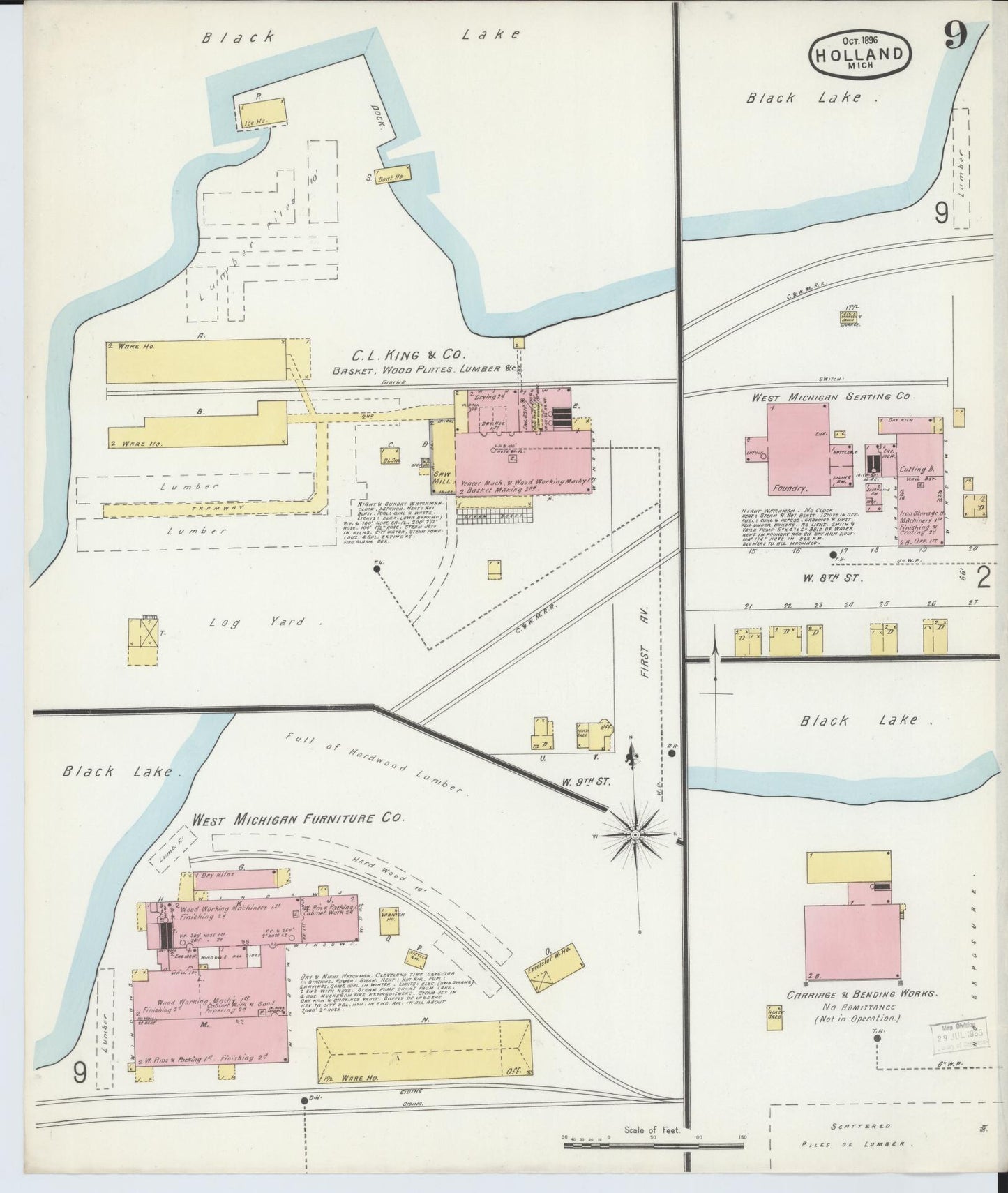 Sanborn Fire Insurance Map from Holland, Ottawa County, Michigan (1896), Sheet #0009 - Complete Map Set gallery image, historic Sanborn map, vintage wall art, Michigan Michigan