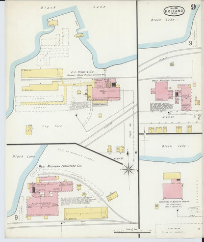 Sanborn Fire Insurance Map from Holland, Ottawa County, Michigan (1896), Sheet #0009 - Complete Map Set gallery image, historic Sanborn map, vintage wall art, Michigan Michigan