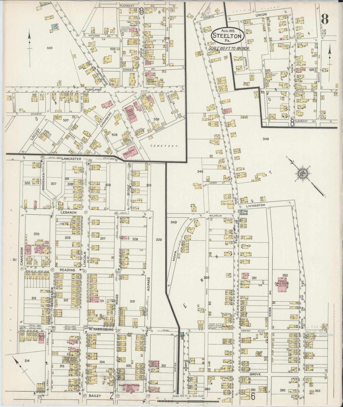 Sanborn Fire Insurance Map from Steelton, Dauphin County, Pennsylvania (1915), Sheet #0008 - Complete Map Set gallery image, historic Sanborn map, vintage wall art, Pennsylvania Pennsylvania