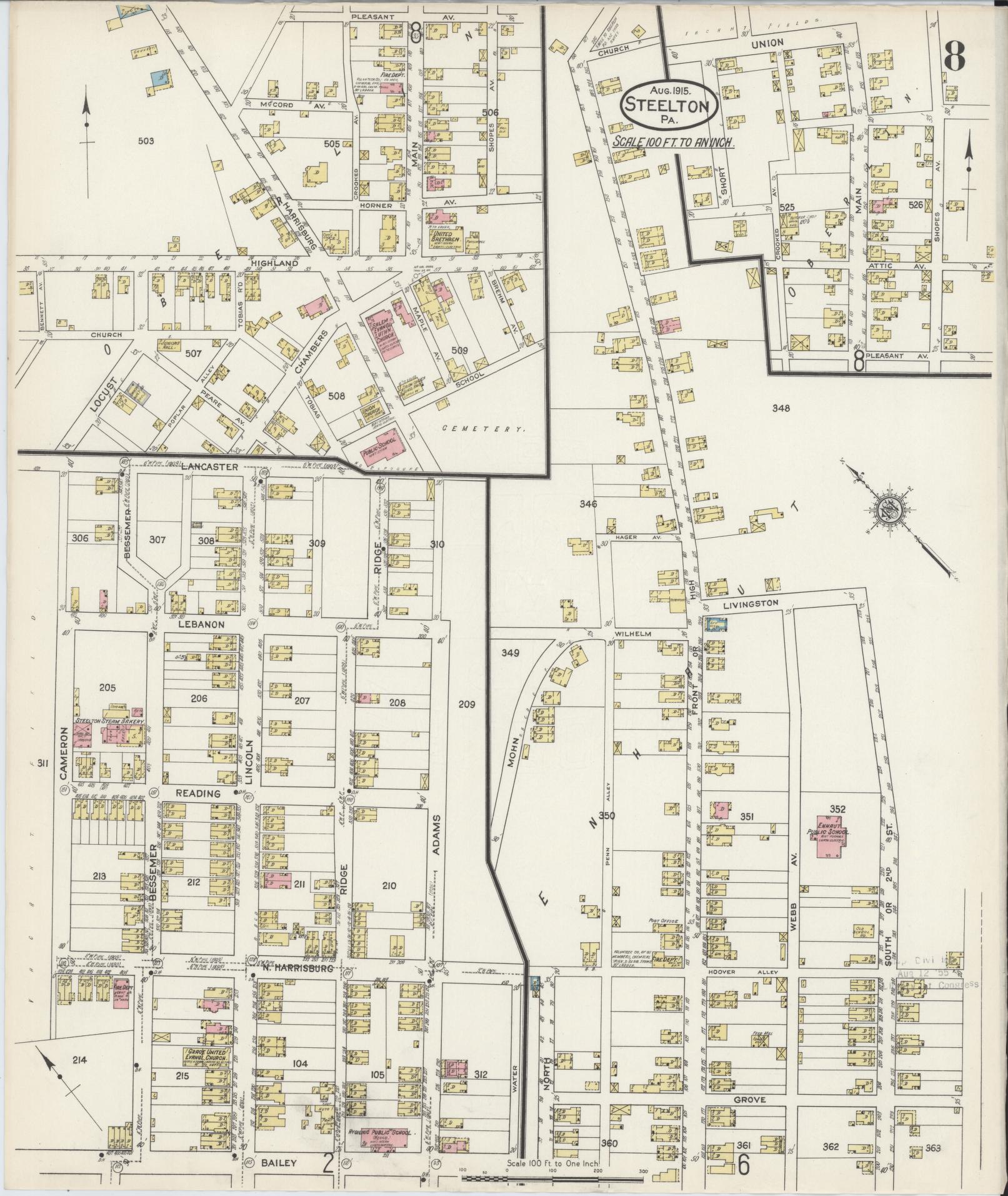 Sanborn Fire Insurance Map from Steelton, Dauphin County, Pennsylvania (1915), Sheet #0008 - Complete Map Set gallery image, historic Sanborn map, vintage wall art, Pennsylvania Pennsylvania