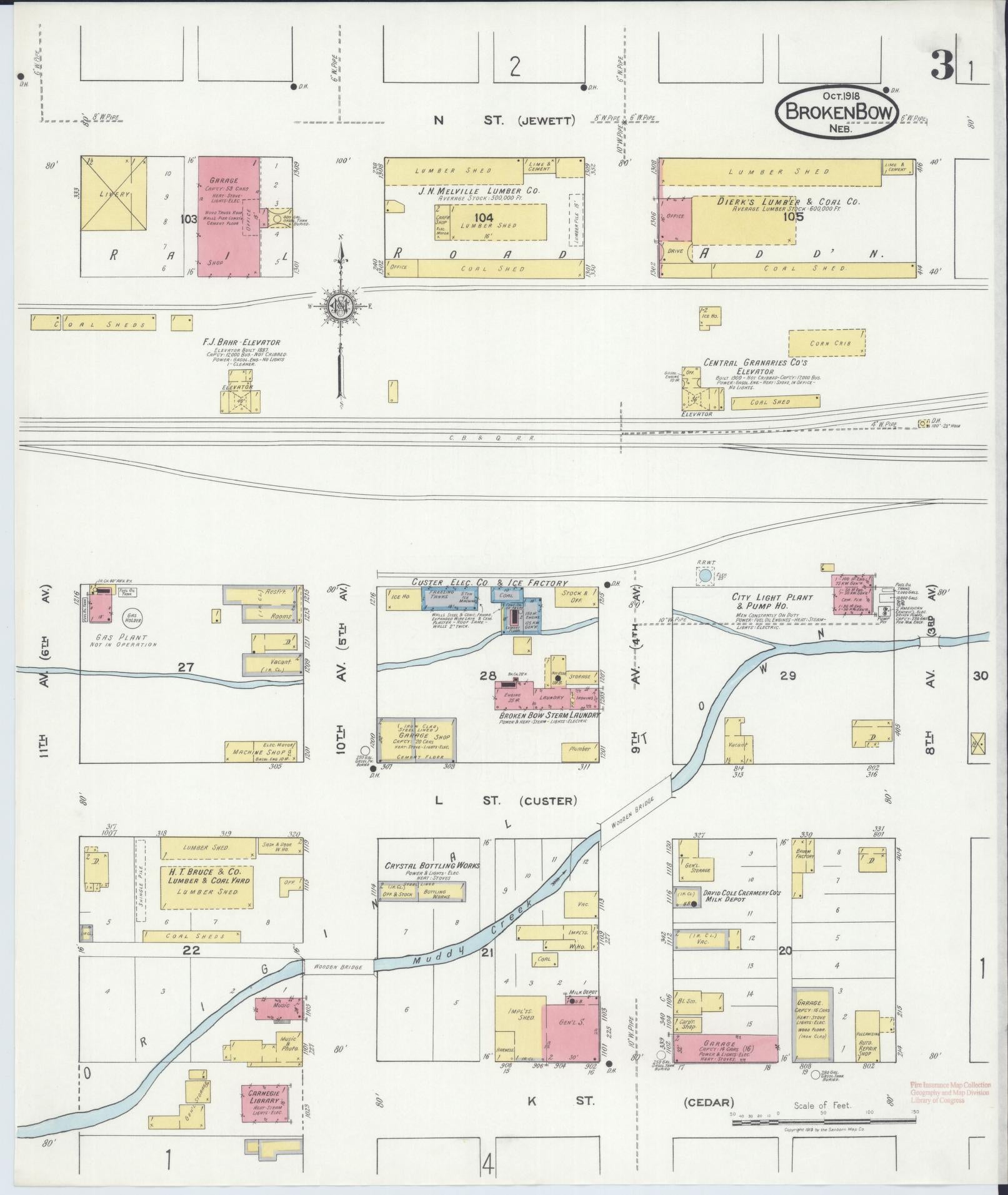 Sanborn Fire Insurance Map from Broken Bow, Custer County, Nebraska (1918), Sheet #0003 - Historic Sanborn Fire Insurance Map Print, vintage old map wall art, antique decor, genealogy gift, Nebraska Nebraska map