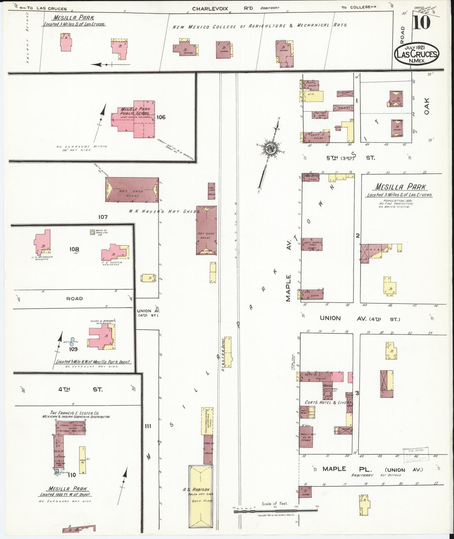 Sanborn Fire Insurance Map from Las Cruces, Dona Ana County, New Mexico (1921), Sheet #0010 - Historic Sanborn Fire Insurance Map Print, vintage old map wall art, antique decor, genealogy gift, New Mexico New Mexico map