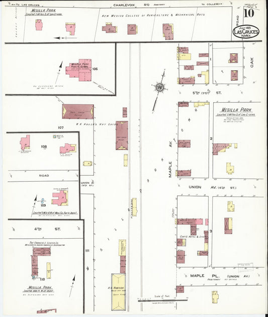 Sanborn Fire Insurance Map from Las Cruces, Dona Ana County, New Mexico (1921), Sheet #0010 - Historic Sanborn Fire Insurance Map Print, vintage old map wall art, antique decor, genealogy gift, New Mexico New Mexico map