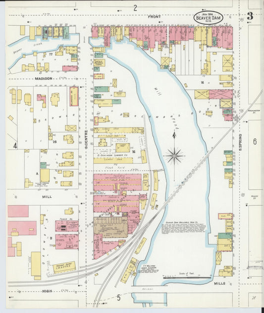 Sanborn Fire Insurance Map from Beaver Dam, Dodge County, Wisconsin (1904), Sheet #0003 - Historic Sanborn Fire Insurance Map Print, vintage old map wall art, antique decor, genealogy gift, Wisconsin Wisconsin map