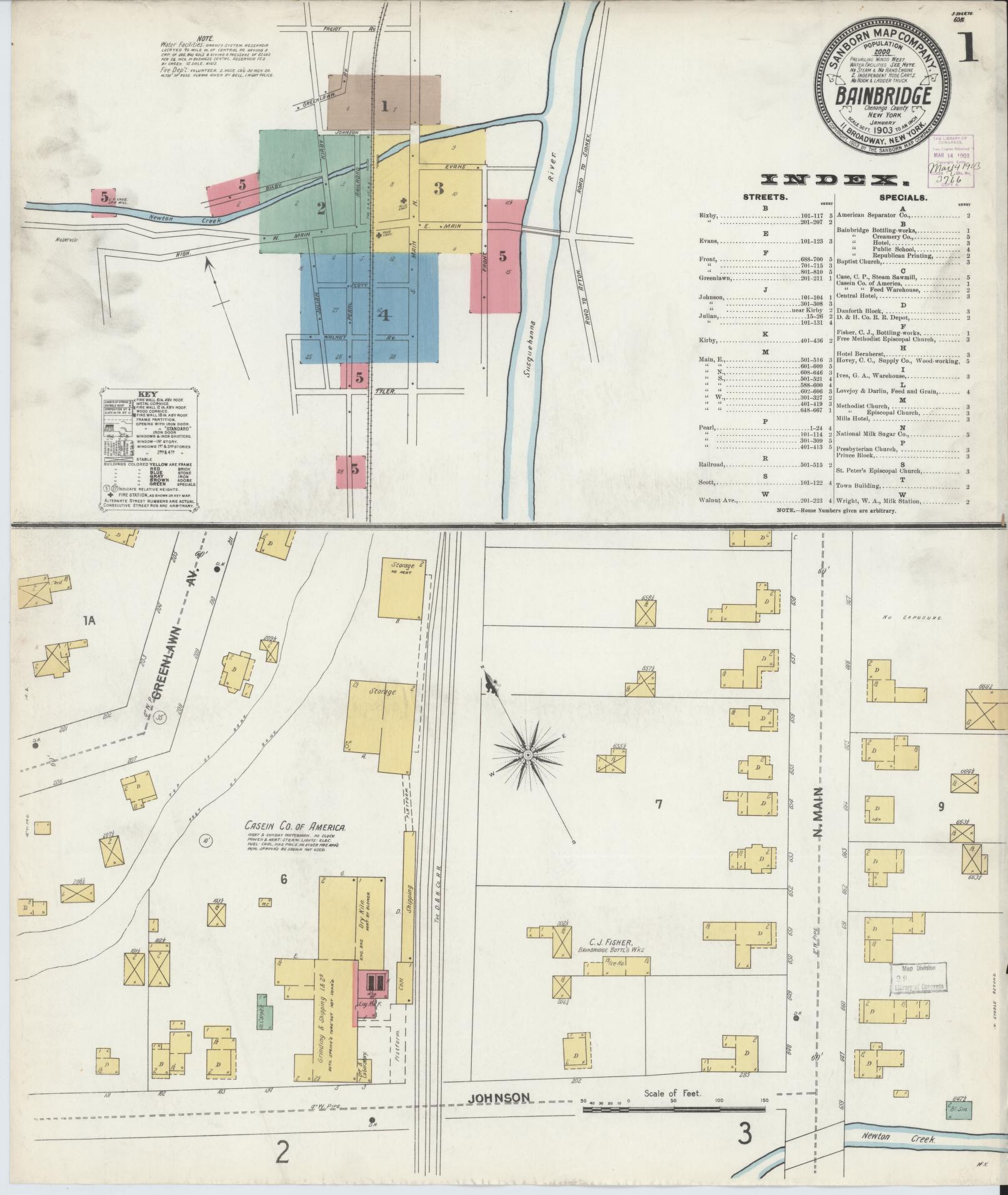 Sanborn Fire Insurance Map from Bainbridge, Chenango County, New York (1903), Sheet #0001 - Complete Map Set gallery image, historic Sanborn map, vintage wall art, New York New York