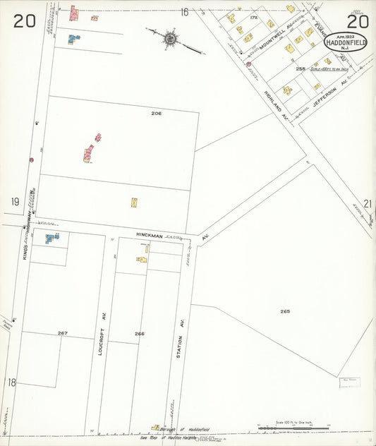 Sanborn Fire Insurance Map from Haddonfield, Camden County, New Jersey (1923), Sheet #0020 - Historic Sanborn Fire Insurance Map Print, vintage old map wall art, antique decor, genealogy gift, New Jersey New Jersey map