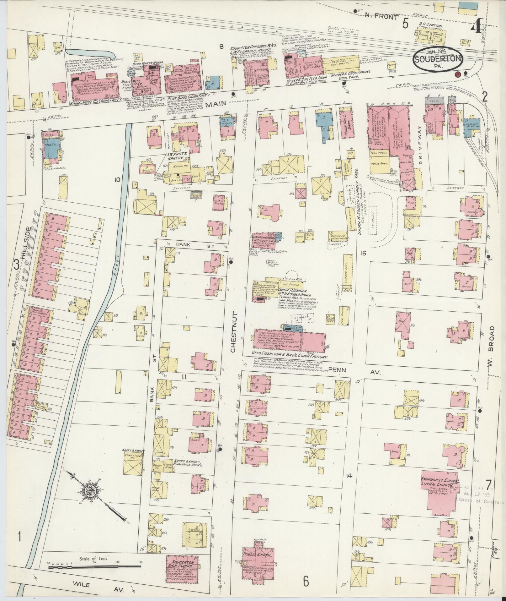 Sanborn Fire Insurance Map from Souderton, Montgomery County, Pennsylvania (1914), Sheet #0004 - Complete Map Set gallery image, historic Sanborn map, vintage wall art, Pennsylvania Pennsylvania