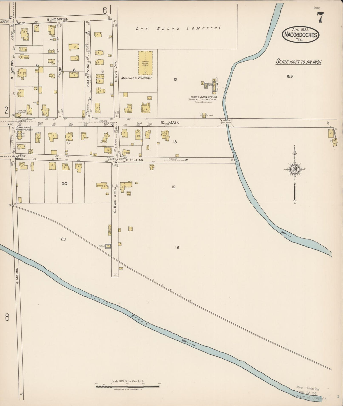 Sanborn Fire Insurance Map from Nacogdoches, Nacogdoches County, Texas (1922), Sheet #0007 - Complete Map Set gallery image, historic Sanborn map, vintage wall art, Texas Texas