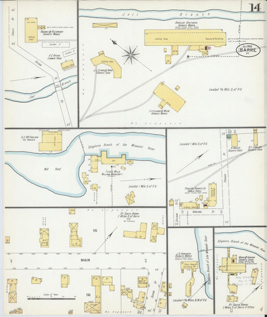 Sanborn Fire Insurance Map from Barre, Washington County, Vermont (1900), Sheet #0014 - Historic Sanborn Fire Insurance Map Print, vintage old map wall art, antique decor, genealogy gift, Vermont Vermont map