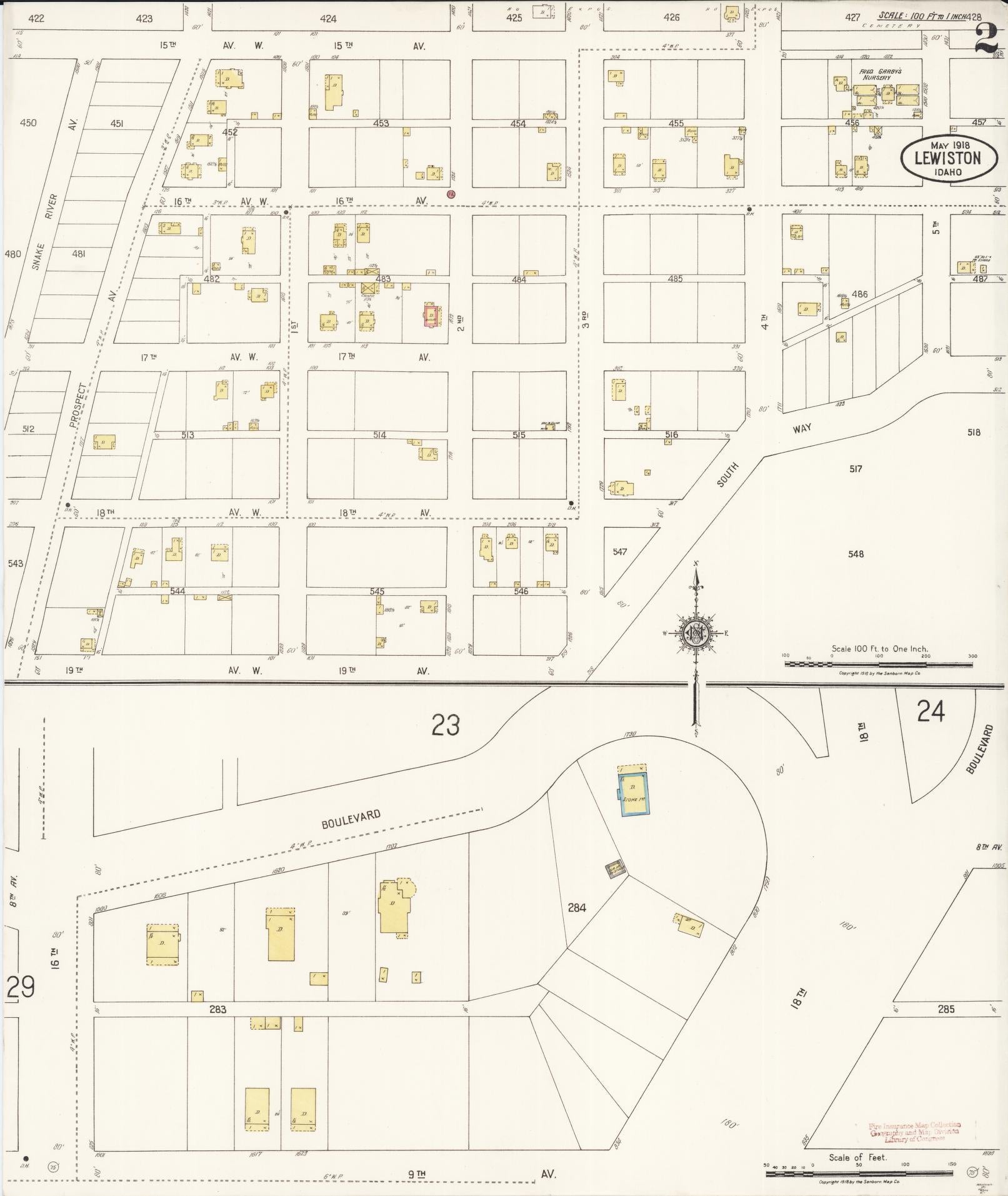 Sanborn Fire Insurance Map from Lewiston, Nez Perce County, Idaho (1918), Sheet #0002 - Historic Sanborn Fire Insurance Map Print, vintage old map wall art, antique decor, genealogy gift, Idaho Idaho map