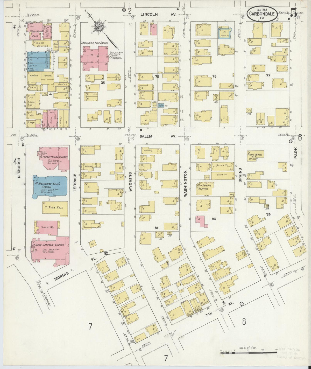 Sanborn Fire Insurance Map from Carbondale, Lackawanna County, Pennsylvania (1912), Sheet #0005 - Complete Map Set gallery image, historic Sanborn map, vintage wall art, Pennsylvania Pennsylvania